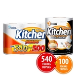 Kit Papel Toalha Kitchen 540 Folhas Duplas + 100 Folhas Triplas - Promoção