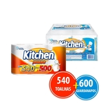 Kit Papel Toalha Kitchen Jumbo Promocional 540 Folhas + 12 Pacotes Guardanapo