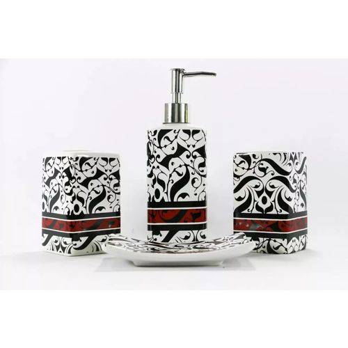 Kit para Banheiro 4 Peças Saboneteira Escova Ceramica Cn018