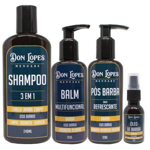 Kit para Barba Barbearia Shampoo + Balm+ Pós Barba+Óleo Combo Chefão