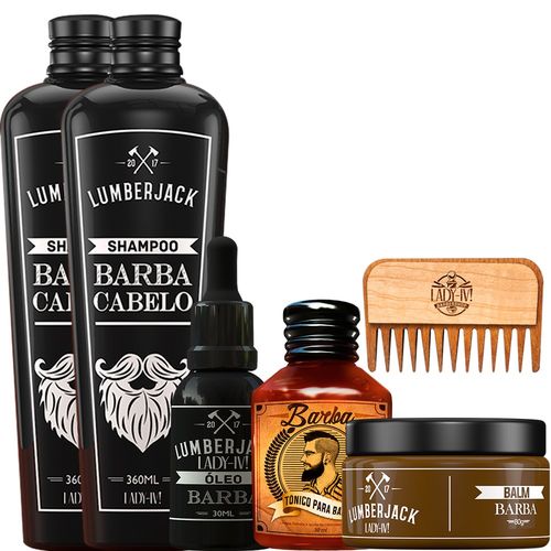 Kit para Barba com 2 Shampoos Balm Óleo Pente Barba e Tônico Cresce Barba