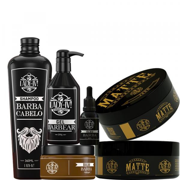 Kit para Barba Completo com Balm Óleo Shaving Shampoo Pomada - Lady-iv