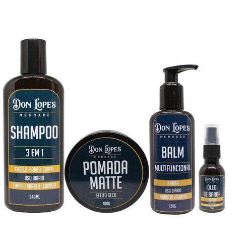 Kit para Barba Completo Combo Don Shampoo 3 em 1+ Pomada Matte + Óleo + Balm para Barba
