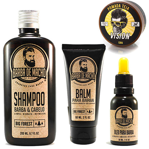 Kit para Barba e Cabelo Shampoo Oleo Balm + Pomada