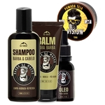 Kit Para Barba E Cabelo Shampoo Oleo Balm + Pomada