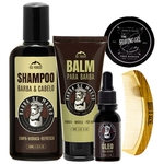 Kit Para Barba Shampoo Balm Óleo 1 Shaving Gel 1 Pente de Madeira