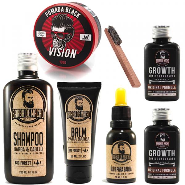 Kit para Barba Shampoo Balm Oleo 2 Tônicos Cresce da Volume - Barba de Macho