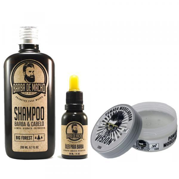 Kit para Barba Shampoo Balm + Pomada Modeladora Vision - Barba de Macho