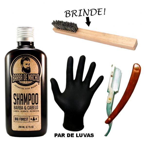 Kit de Barba Shampoo + Navalha + Par de Luvas Preta Látex - Barba de Macho
