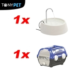 Kit Para Cães e Gatos Caixa de Transporte Azul + Fonte D'Agua Bivolt Branca
