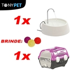 Kit Para Cães e Gatos Caixa de Transporte Rosa + Fonte D'Agua Bivolt Branca