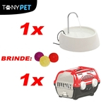 Kit Para Cães e Gatos Caixa de Transporte Vermelha + Fonte D'Agua Bivolt Branca