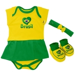 Kit 3 Peças Body Bebê para Menina do Brasil Torcida Baby - 033B