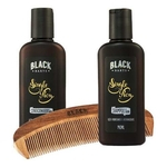 Kit Pente de Madeira + Shampoo + Condicionador para Barba Black Barts® Single Ron
