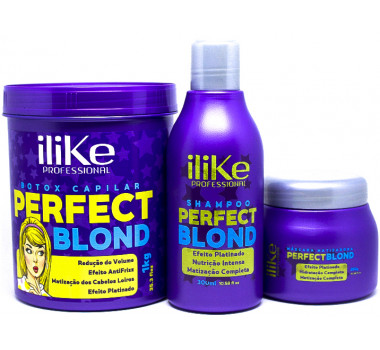 Kit Perfect Blond ILike Professional Shampoo 300ml, Máscara 250g e Creme Alisante 1Kg