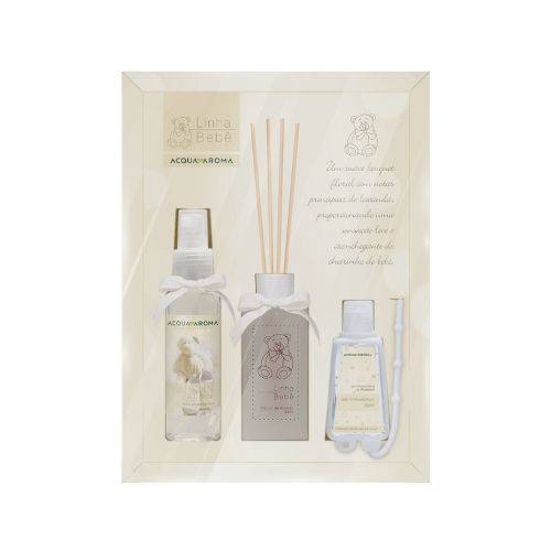 Kit Perfumado para Bebê Acqua Aroma - Perfume para Ambientes + Difusor de Aromas + Álcool Gel