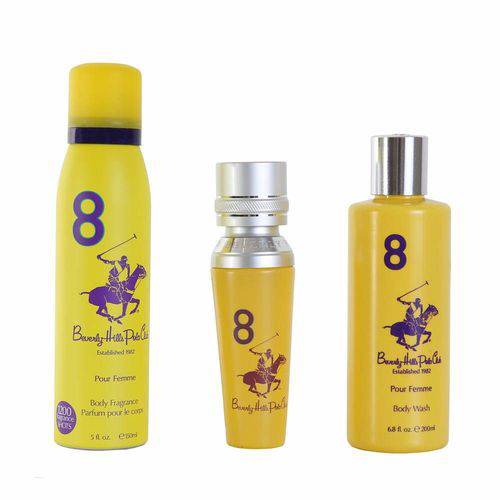 Kit Perfume Beverly Hills Polo Club 8 Yellow Eau de Toilette Feminino 100ml + Gel de Banho + Fragrância Corporal