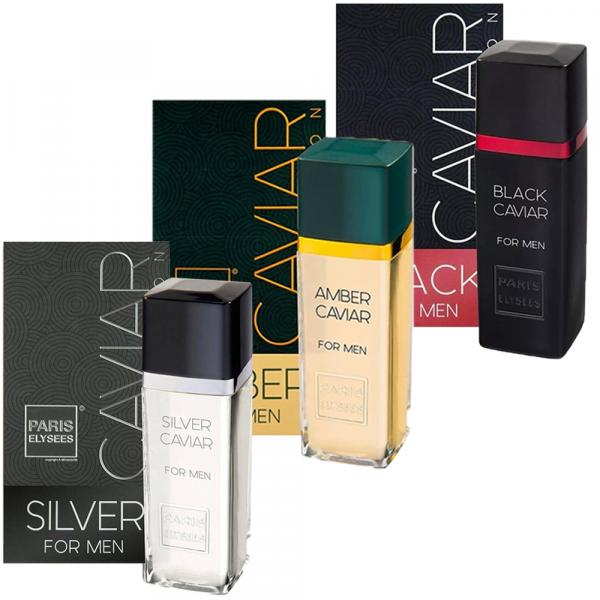 Kit 3 Perfume Paris Elysees - 1 Black Caviar +1 Amber +1 Silver