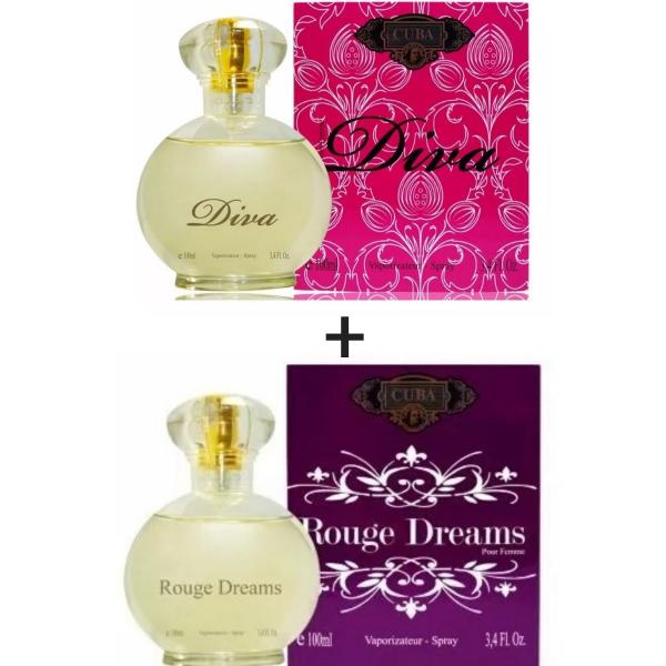 Kit 2 Perfumes Cuba 100ml Cada Diva + Rouge Dreams
