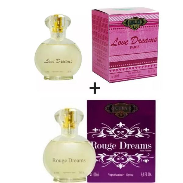 Kit 2 Perfumes Cuba 100ml Cada Love Dreams + Rouge Dreams