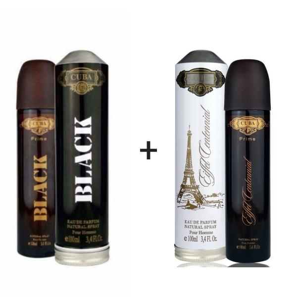 Kit 2 Perfumes Cuba Prime 100ml Cada Black + Eiffel Centennial