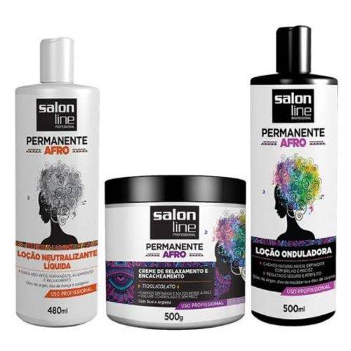 Kit Permanente Afro Salon Line - 3 Produtos
