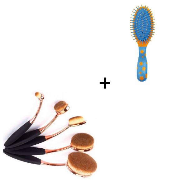 Kit Pincel com 5 Escova Oval para Maquiagem e Mini Escova de Cabelos para Bolsa Ricca - Cm