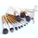Kit pincel de maquiagem com cabo de bambu de 11 peças conjunto de ferramentas escova base cosmético para sombra de olhos