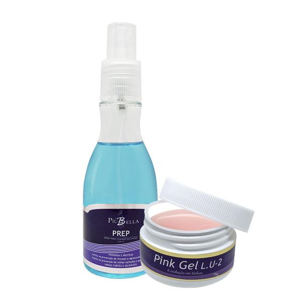 Kit Pink Gel Lu2 14gr e Prep Spray Higienizador Piubella