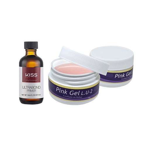 Kit 2 Pink Gel Lu2 Piubella 14G - Primer Ultrabond Kiss