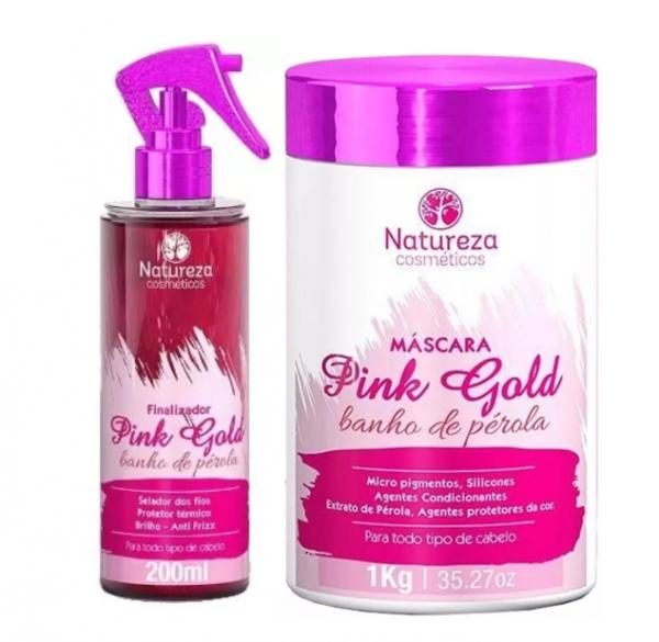 Kit Pink Gold Natureza Cosméticos Finalizador + Máscara de Hidratação 1kg