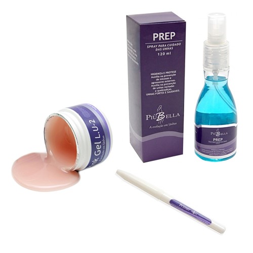 Kit Piubella Pink Gel Lu2 14Gr Caneta Primer e Prep Spray