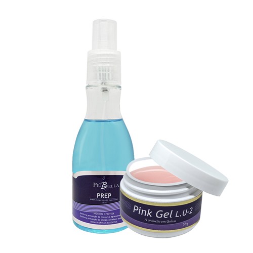 Kit Piubella Pink Gel Lu2 33Gr e Prep Spray Higienizador