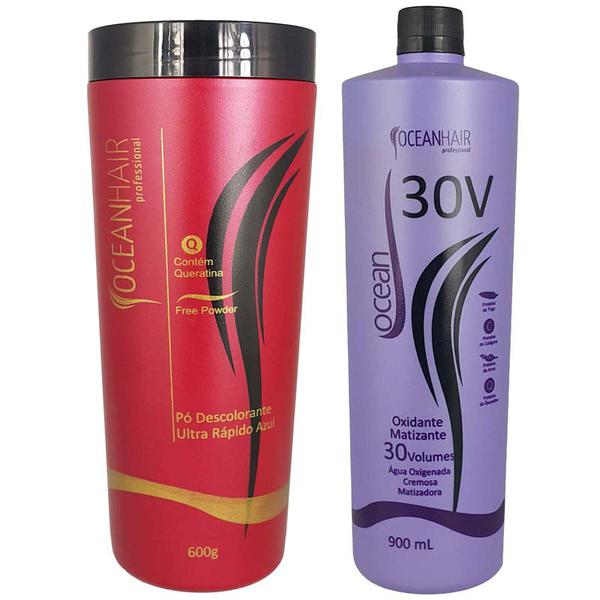 Kit Pó Descolorante Ultra + Água Oxigenada Matizadora 30 Volumes - Ocean Hair - Oceanhair