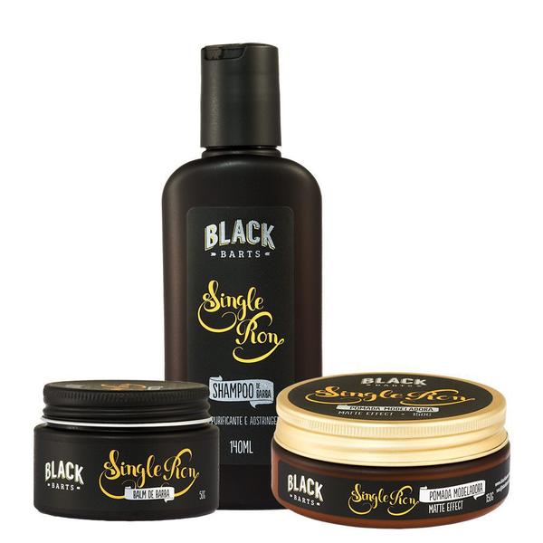 Kit Pomada Modeladora Efeito Matte + Shampoo + Balm para Barba Black Barts Single Ron