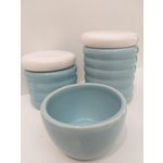 Kit Porcelana Ondulado Azul Claro Com Tampa Branca
