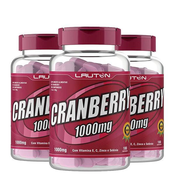 3 Potes Cranberry 1000mg 180 Comprimidos Lauton - Lauton Nutrition
