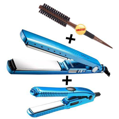 Kit Prancha Chapinha Titanium Azul 450°f Mq Hair Profissional Própria para Escova Progressiva