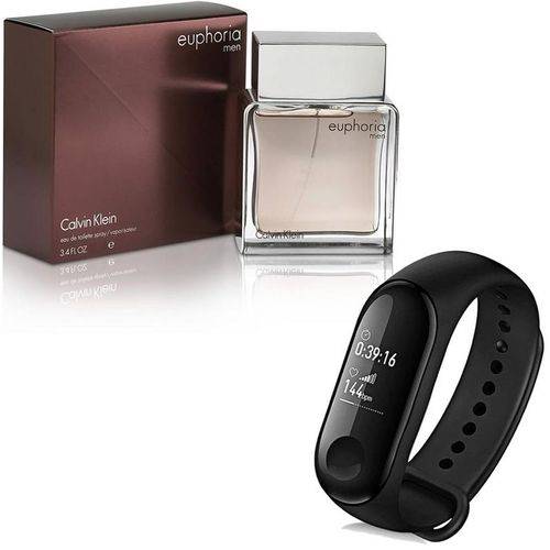Kit Presente com Perfume Euphoria For Men 100ml- Calvin Klein e Pulseira Inteligente Mi Band 3 Xiaomi