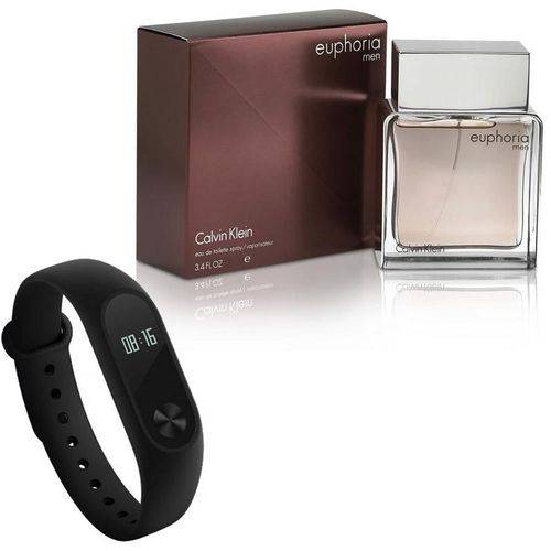 Kit Presente com Perfume Euphoria For Men 100ml- Calvin Klein e Pulseira Inteligente Mi Band 2 Xiaomi