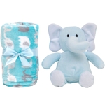 Kit Presente Gift Elefantinho de Pelúcia com Cobertor Manta Azul