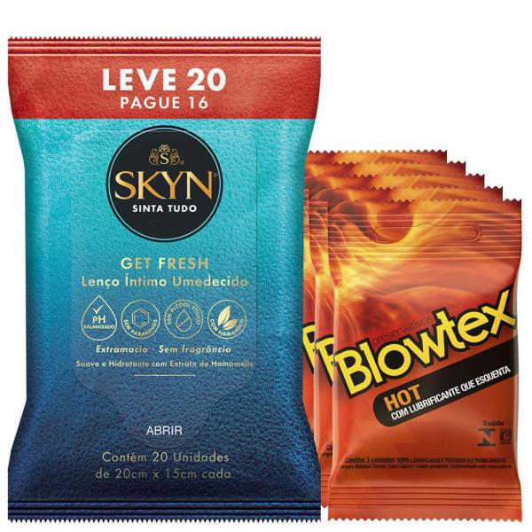 Kit Preservativo Blowtex Hot C/ 15 Un. + Lenços Umedecidos Skyn Leve 20 Pague 16