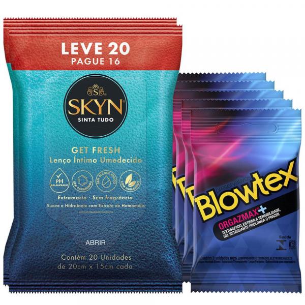 Kit Preservativo Blowtex Orgazmax C/ 15 Un. + Lenços Umedecidos Skyn 40 Un.