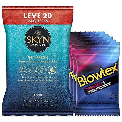 Kit Preservativo Blowtex Orgazmax c/ 15 Un. + Lenços Umedecidos Skyn Leve 20 Pague 16