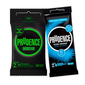Kit Preservativo Prudence Extra Grande Ultra Sensível 6 Unidades + Preservativo Neon 3 Unidades