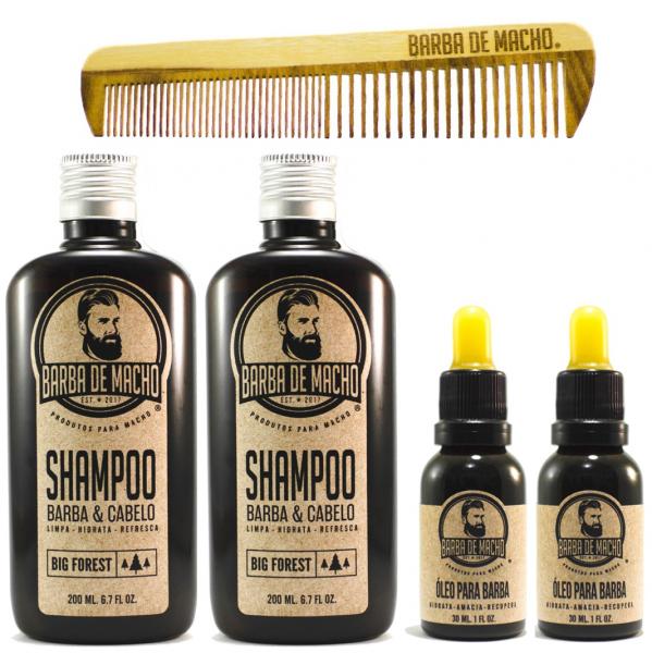 2 Shampoo 2 Oleo Beard + Pente Madeira - Barba de Macho