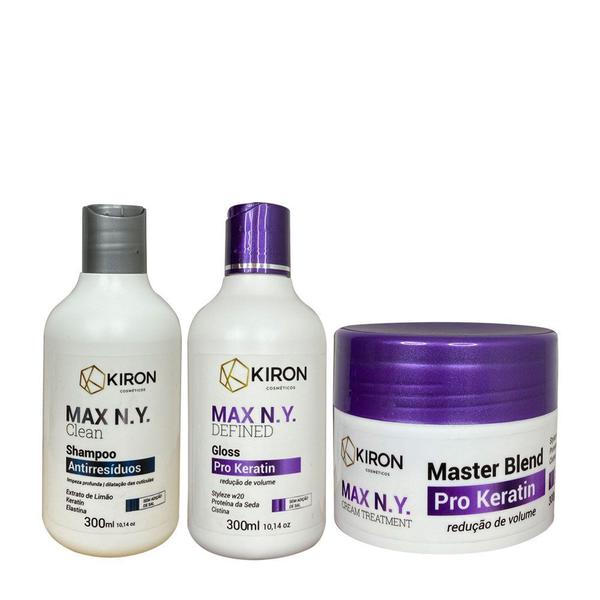 Kit Progressiva Defined 300ml + Botox Pro Keratin 300g + Shampoo Antirresíduos 300ml Kiron Cosméticos Max N.Y.