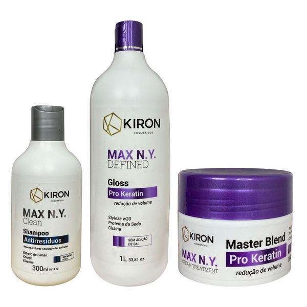 Kit Progressiva Defined 1l + Botox Pro Keratin 300g + Shampoo Antirresíduos 300ml Kiron Cosméticos Max N.Y.