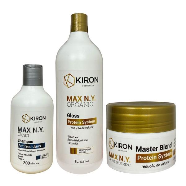 Kit Progressiva Organic 1l + Botox Protein System 300g + Shampoo Antirresíduos 300ml Kiron Cosméticos Max N.Y.
