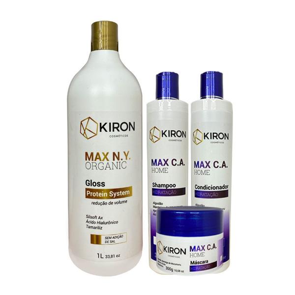 Kit Progressiva Organic 1l + Tratamento Hidratação Home Care 3x300ml Kiron Cosméticos Max C.A.